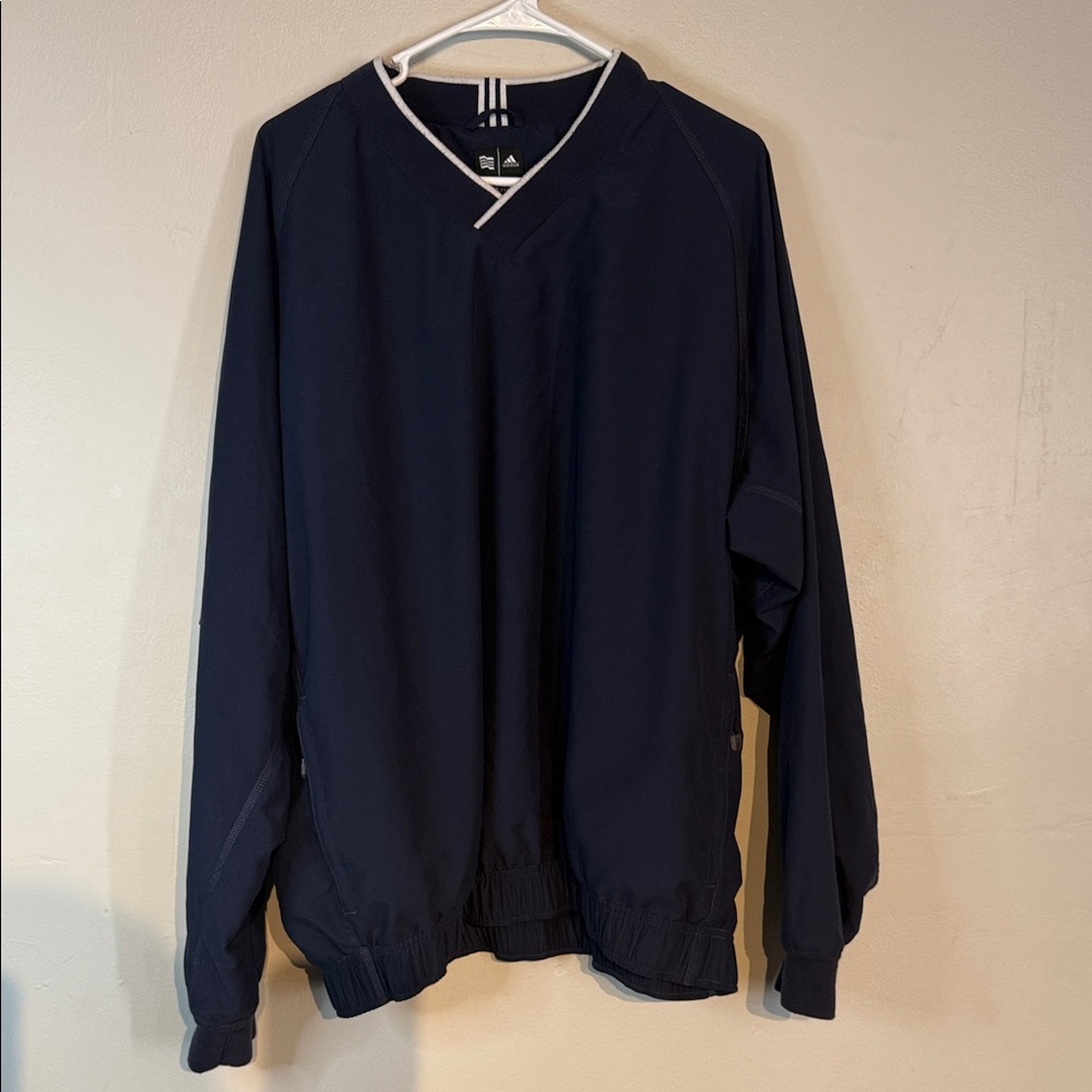 Adidas V-Neck Pullover Windbreaker Jacket Navy Golf Athletic - Size XL